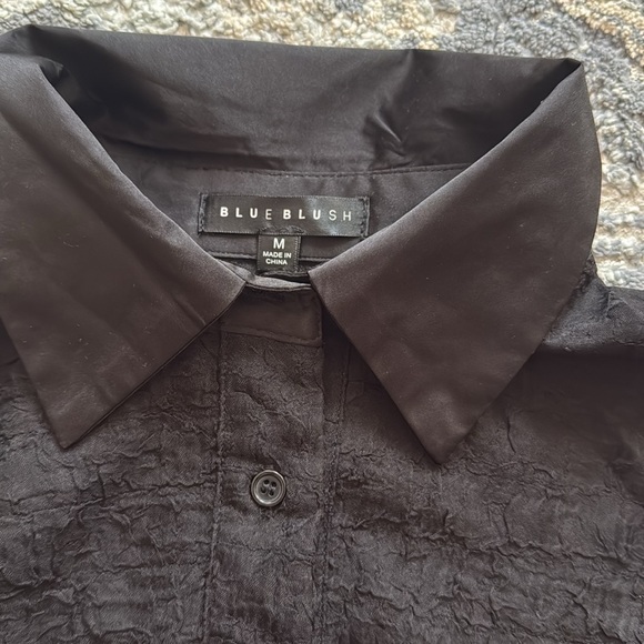 Blue Blush Print Long Sleeve Knit Button-Up Shirt Size Medium - Picture 7 of 10